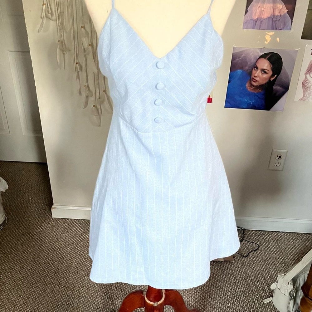 Lulu's Sky Blue Button-Front Mini Dress